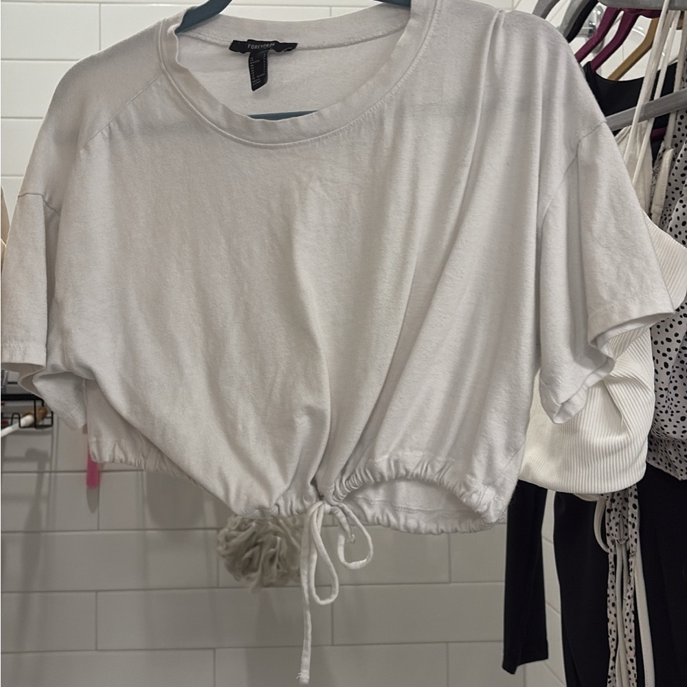 White Drawstring Crop Top - Picture 2 of 2